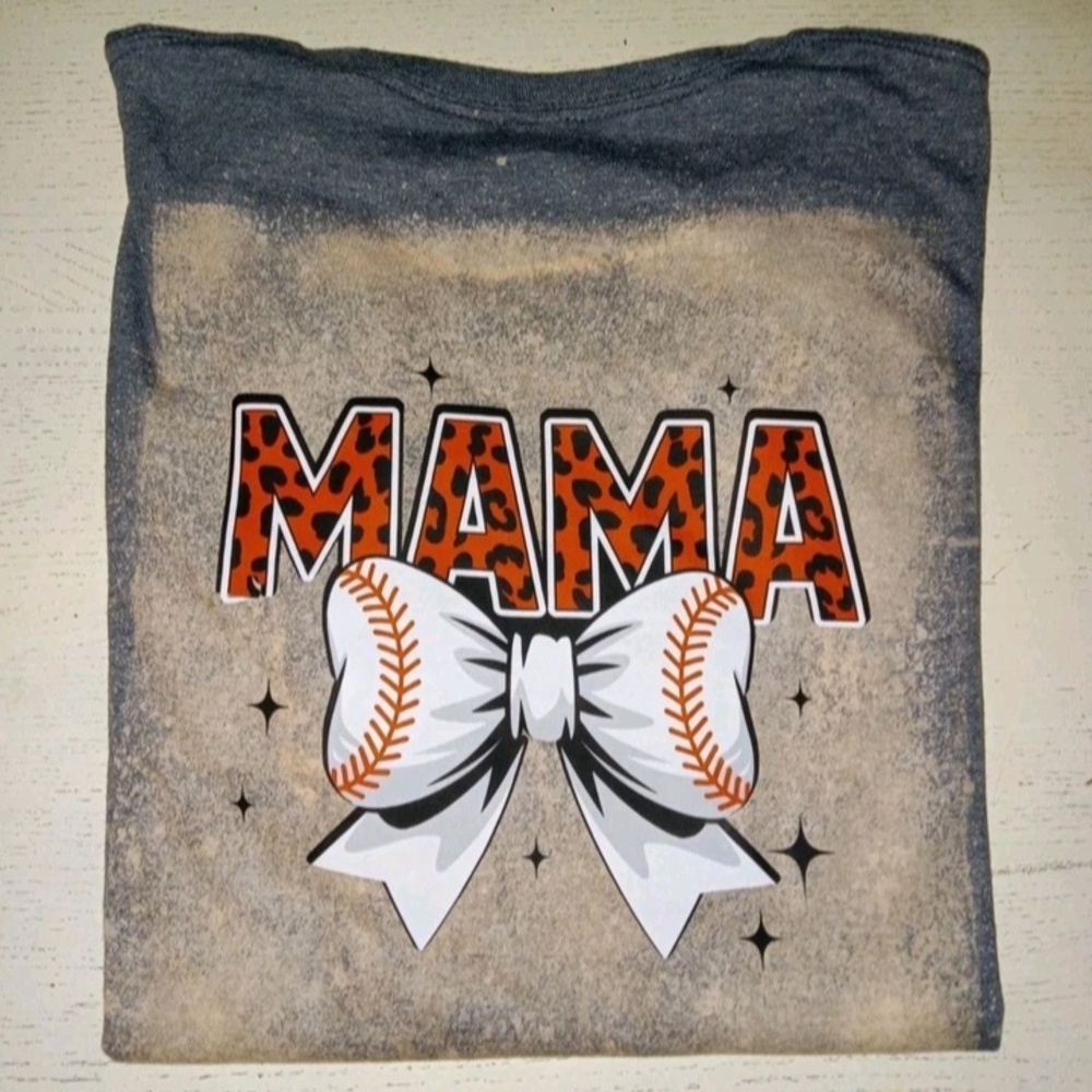 NEW! Mama Baseball Ribbon Gildan Women's Bleached T Shirt Sz Large
